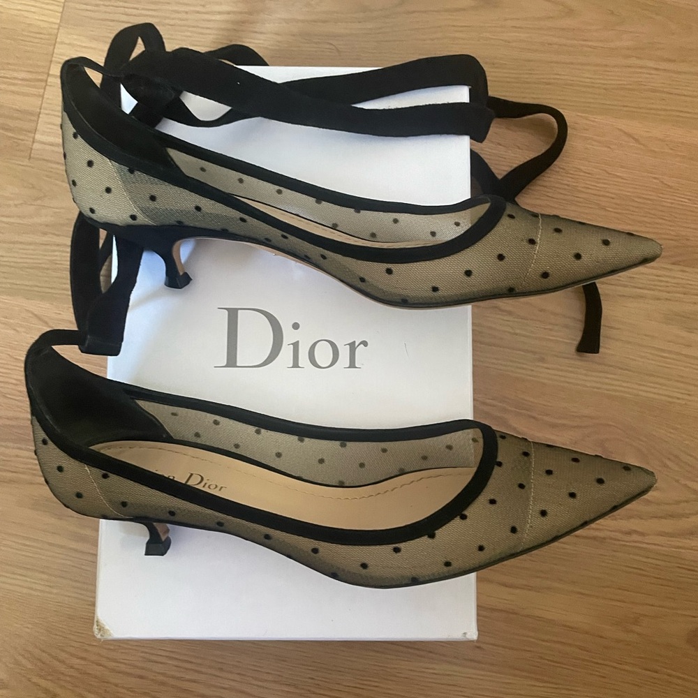 Christian Dior Black and Tan Polka Dot Heels